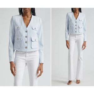Veronica Beard Isola Crop Jacket Blazer Womens 4 Blue Silver Buttons Chic Career